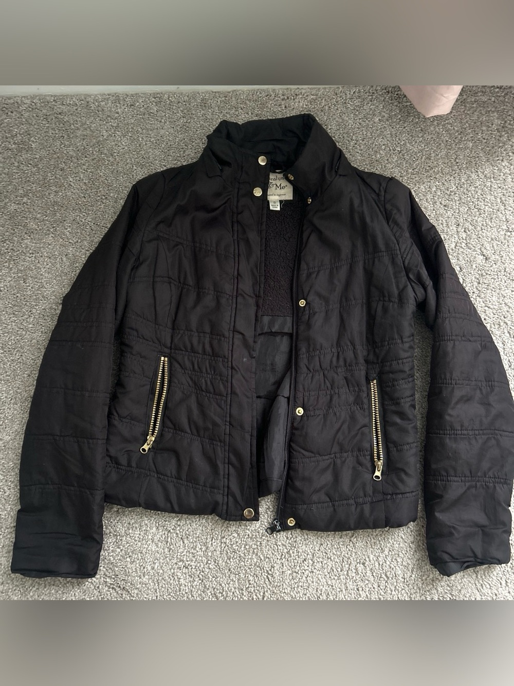 Maralyn & Me Black Quilted Jacket with Gold Zippers
